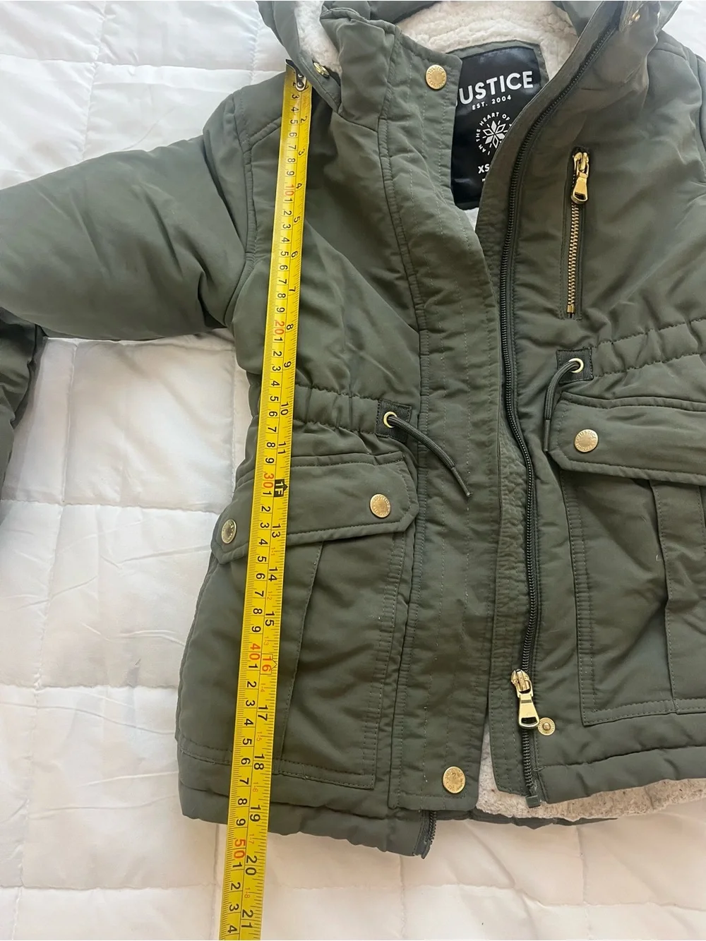 Justice Girls' Olive Green Hooded Puffer Jacket-XS